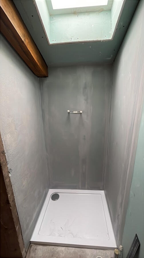 New shower enclosure tanked and sealed prior to tiling Shower enclosure tanked